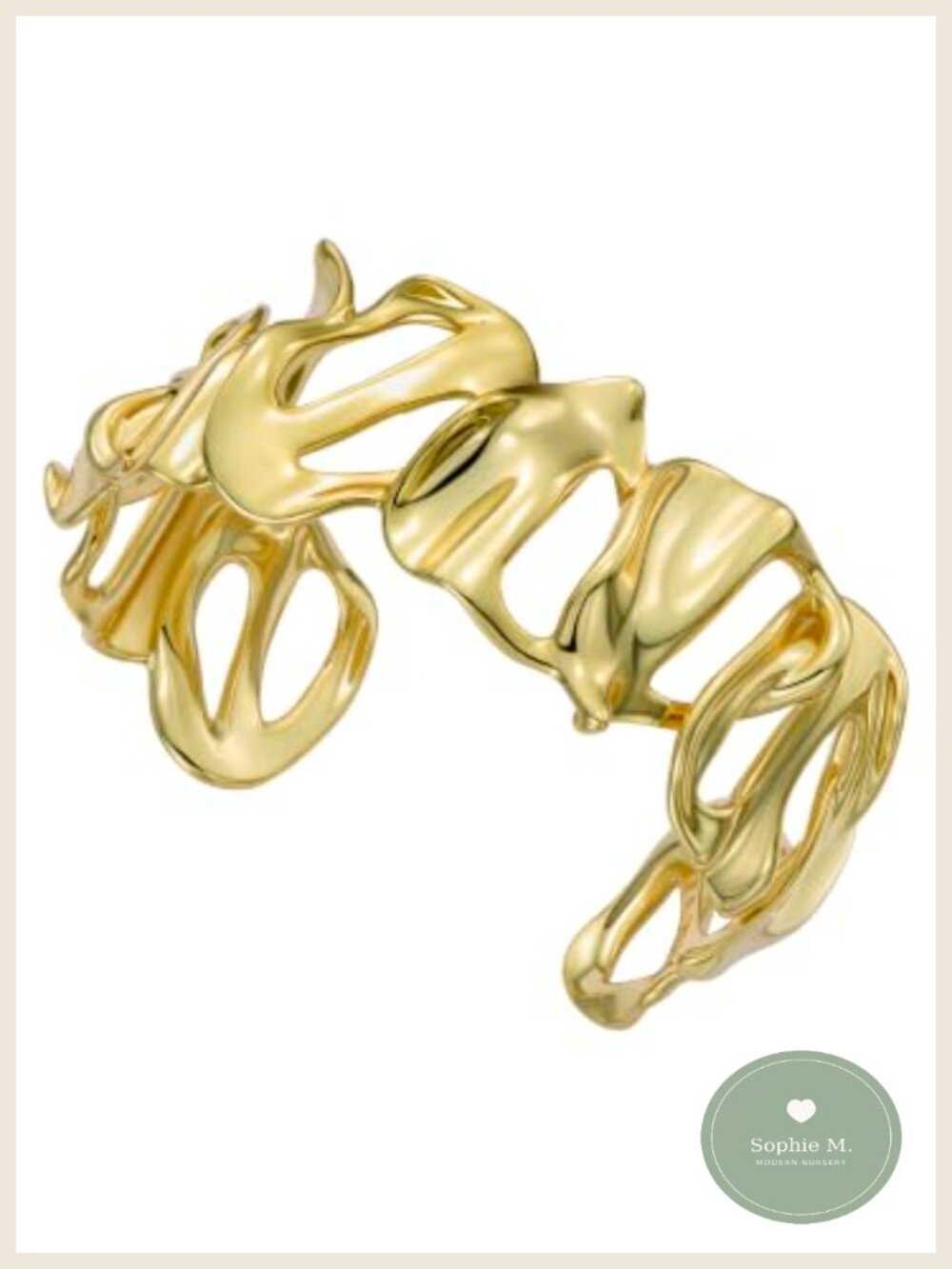 Gold Tone Plated Brass Abstract Leaf Cuff Bracelet for Women